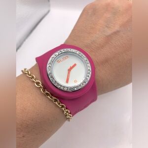 SLAPWATCH Pink with Rhinestone Halo Wrist Watch